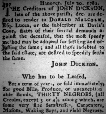 John Dickson estate, notice, Jamaica
