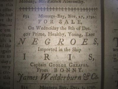 Slaves per ship Iris, Jamaica
